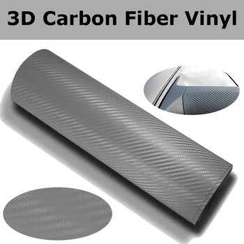 1.52x30 м/рулон Серебристый ПВХ Материал, 3D углеродное волокно, винил, углеродное волокно, 3D пленка для обертывания автомобиля с выпуском воздуха