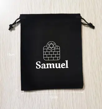 100 Штук с индивидуальным логотипом 12x15 см, черные бархатные сумки, подарочные пакеты на шнурке с белым логотипом
