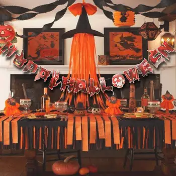 14 шт./компл., баннер на Хэллоуин, Черный Оранжевый Бумажный баннер, подвесной для украшения дома, реквизит ужасов на Хэллоуин