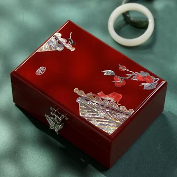 1x Лакированная деревянная шкатулка с перламутровой инкрустацией, коробка для хранения ювелирных изделий, высококачественный изысканный подарок в китайском стиле в стиле ретро