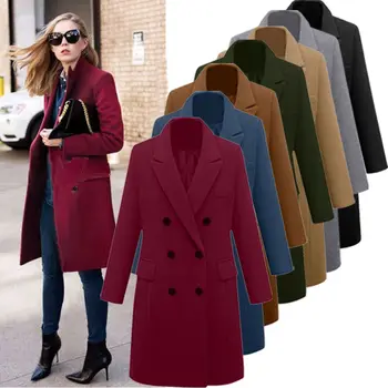 2023 Женское шерстяное пальто средней длины, двубортное шерстяное пальто