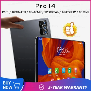 2023 Новая Оригинальная Глобальная версия Pro 14 Tablet Android 12,0 13 + 16MP 12000m Ah 11,6-Дюймовые Планшеты PC 5G с двумя SIM-картами Или Wifi HD