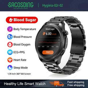 2023 Новые Умные Часы для измерения уровня сахара в крови 1,39 дюйма 360*360 HD с сенсорным Большим экраном ECG Smart Watch, Неинвазивный мониторинг уровня глюкозы в крови