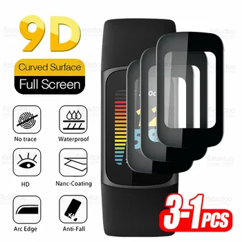 3-1 шт. 9D Изогнутое Защитное Стекло Для Fitbit Charge 5 Стекло Из Мягкого Волокна, Защитная Пленка Для экрана Charge5, Смарт-браслет, Часы, Защитная Пленка
