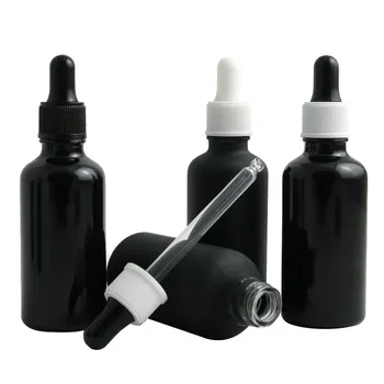 360 шт./лот, 50 мл, матовый/гладкий черный стеклянный флакон с пластиковой пипеткой, бутылка для эфирного масла, Косметический контейнер