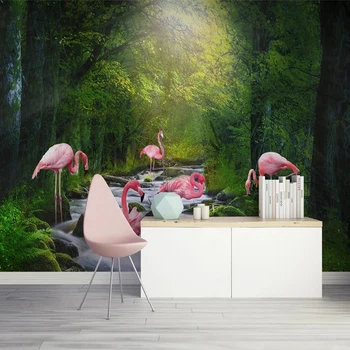 3D обои Современное Простое Тропическое лесное растение, Рулон обоев с Фламинго, Фон для гостиной, Домашний декор, Настенная ткань, 3D Фреска