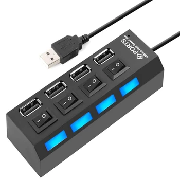 4 Портами USB-концентратор Разветвитель USB 2.0 Концентратор светодиодный С 4 переключателями включения/выключения для планшетного ноутбука Ноутбук