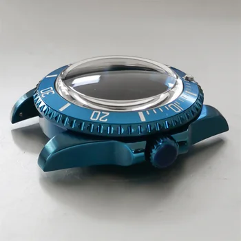 40 мм Гальванический синий корпус для часов SUB, Сапфировое стекло, Пузырьковое зеркало, Белый силиконовый ремешок, безель, комплект для механизма NH35/NH36