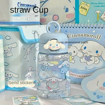 400 МЛ Бутылка для Воды Sanrio Kuromi Melody Cinnamoroll Пластиковая Мультяшная милая Соломенная чашка с Наклейками 