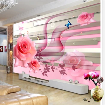 beibehang розовые розы бабочка Современные роскошные настенные фрески обои для стен 3 d настенная бумага papel de parede 3d фотообои