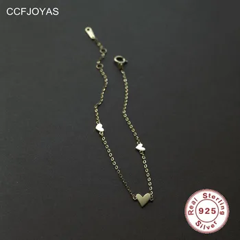 CCFJOYAS Simple INS, Браслеты-цепочки из трех сердец Стерлингового серебра 925 пробы для женщин, Корейский стиль, Легкий Роскошный Браслет для Влюбленных, Ювелирные изделия