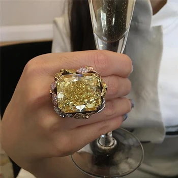 Hyperbole14K Золото Шампанское Кольцо с Натуральным Бриллиантом для Женщин Чистая Бизутерия Баге Средний Драгоценный Камень 14K Ювелирные Кольца Из Желтого Золота