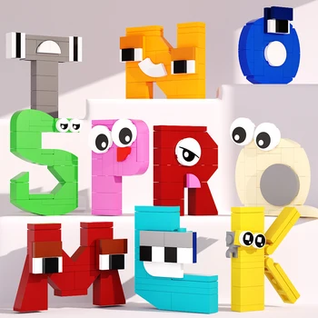 MOC Alphabet Lore A-Z Строительные блоки, креативная обучающая модель с английскими буквами, Игрушечные украшения, подарок на день рождения для детей