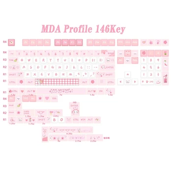 PBTKeycaps 146 Sakura Bear Тема Сублимации Красителя Розовый Набор Клавишных Колпачков MAD Профиль Персонализированная Механическая Клавиатура для Девочек