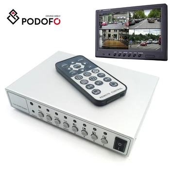 Podofo Metal Shell HD Color Video Quad Splitter Процессор для видеокамеры Видеонаблюдения Системный комплект Переключатель, пульт дистанционного управления 6 адаптеров BNC