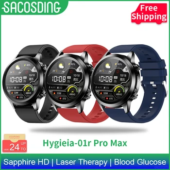 SACOSDING Hygieia-01r Pro Max Умные Часы с Сапфировым Экраном, Фитнес-Трекер, Лазерная Терапия, Измерение уровня глюкозы в крови, ЭКГ + PPG, Смарт-Часы Для Мужчин