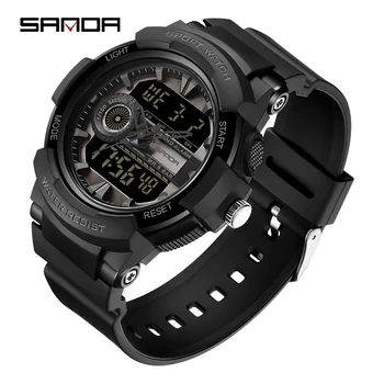 SANDA, люминесцентные HD светодиодные Мужские часы с двойным дисплеем, Спортивные часы, водонепроницаемые, устойчивые к падению, Мужские военные часы Relogio Masculino 6082