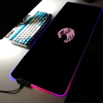 Ukiyo-e Giant Waves RGB Светодиодный Светильник Игровые Аксессуары Комнатный Ковер Rugs Led Черный Большой Коврик Для Мыши Клавиатура Настольный Коврик для LOL CSGO