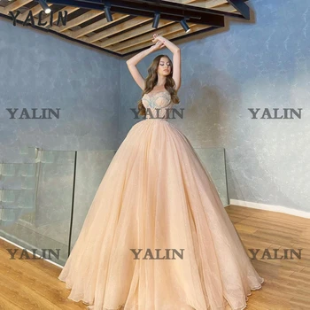 YALIN, Съемное вечернее платье с длинными рукавами, длина до пола, Кристаллы, платья для выпускного вечера в стиле Милой Девушки, Праздничное платье из тюля с открытой спиной