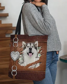 Аляскинский Маламут Стильная Тканевая сумка-тоут с ручкой Для хранения, Сумка для покупок, Забавная Складная Многоразовая сумка-тоут С рисунком собаки в 14 стилях