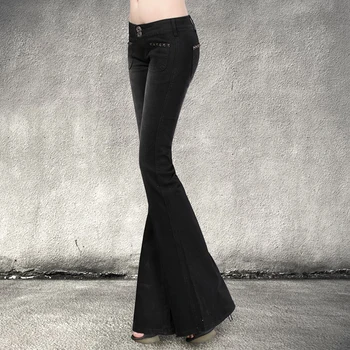 Бесплатная Доставка 2022, Новые модные Длинные брюки для женщин, черные винтажные брюки, Джинсовые брюки, расклешенные брюки с низкой талией, Размер 25-32