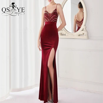 Блестящие бордовые платья для выпускного вечера Русалка на тонких бретельках, вечернее платье с пайетками, V-образный вырез, сексуальное красное вечернее платье для вечеринки, женское шикарное