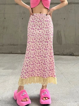 Винтажная женская юбка миди-макси с цветочным принтом - идеально подходит для стилей гранж-фейри и уличной моды