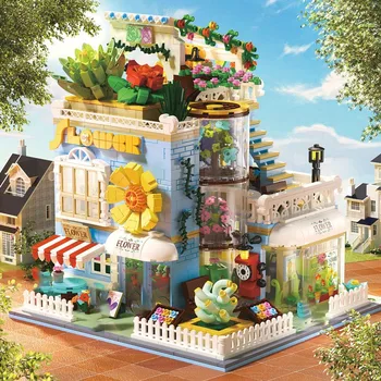 Город 2091 шт. Архитектура Цветочного магазина, строительные блоки Мини-Размера, Цветочный магазин, Цветочный дом, Микро-кирпичи, игрушки для детей, подарки