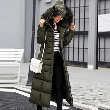 длинные парки в корейском стиле, модная стеганая куртка, женская зимняя одежда 2023, Утепленное теплое длинное пальто, Одежда с капюшоном, осенняя одежда
