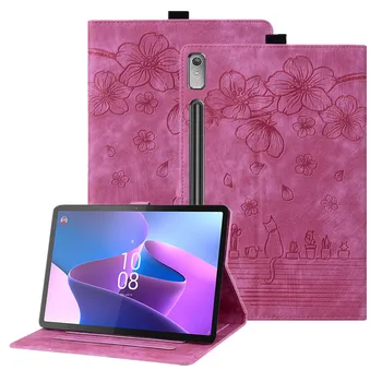 Для Lenovo Tab P11 Pro Gen 2 11,2-дюймовый Чехол для планшета с 3D Тиснением В виде Милого Кота и Цветка, Подставка-кошелек, Чехол Для Xiaoxin Pad Pro 2022, Чехол