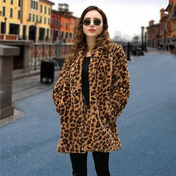 Женская куртка, кардиган с леопардовым принтом, Зимнее пальто из искусственного меха, Роскошное теплое плюшевое пальто, Модное Меховое верхнее пальто Высокого качества