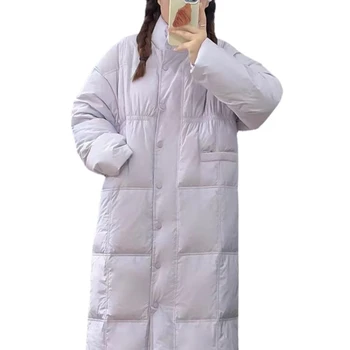 Зимняя пуховая хлопчатобумажная куртка с утолщенным теплым однотонным воротником, Свободная хлопчатобумажная куртка высокого качества