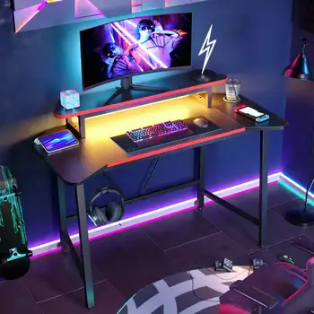 Игровой стол, Компьютерный Офисный стол со светодиодной подсветкой и подставкой для монитора, углеродное волокно