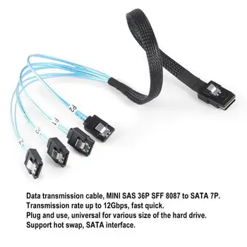 Кабель SAS 4i SFF8087 36P-4 SATA 7P 12 Гбит/с, 50 см, Кабель SAS SATA для передачи данных на жесткий диск Mini-SAS SFF-8087-4 SATA Кабель Mini