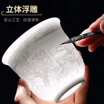 Китайская культура и искусство, Белая нефритовая чашка для воды, Большая емкость, карта реки Цинмин в китайском стиле, высококачественная коллекция чайных чашек