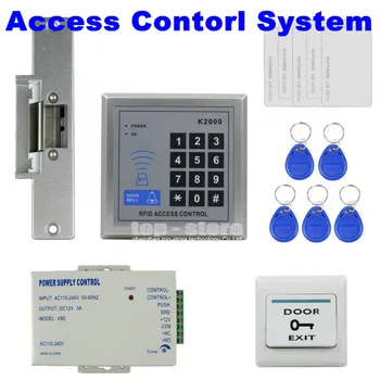 Кнопка Дверного звонка DIYSECUR RFID 125 кГц считыватель Системы контроля доступа Комплект безопасности + Электрический дверной замок + Блок питания K2000