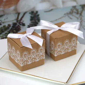 Креативная коробка для свадебных украшений из крафт-бумаги, Коробка для конфет, Кружевной бант, Свадебная коробка для конфет, Коробки для конфет