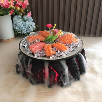 Креативная посуда для сухого льда в винтажном стиле, Пылающая гора, мясо для барбекю на древесном угле, Круглая плоская керамическая тарелка
