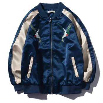 Куртка Мужская Демисезонная куртка-бомбер Мужская Бейсбольная куртка в стиле милитари с вышивкой в виде птицы на молнии, уличная одежда для пары, Veste Homme