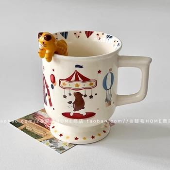 Милая И Детская Кружка С Иллюстрацией Мультяшных Животных Керамическая Чашка С Высокими Ножками Для Небольшой Толпы, Чашка Для Воды, Кофейная Чашка