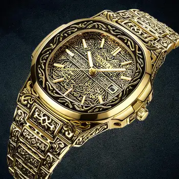 Модные кварцевые часы для мужчин, бренд ONOLA, роскошные ретро золотые часы из нержавеющей стали, мужские золотые мужские часы reloj hombre