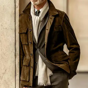 Мужской тренч в стиле ретро, Зимнее флисовое пальто с несколькими карманами, Стильная функциональная зимняя куртка, крутое однотонное пальто для мужчин, Поставка