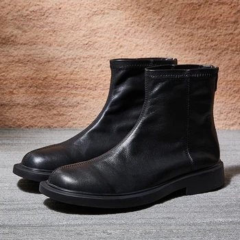 Мягкий! Размеры 38-44, мужские ботинки Four Seasons из натуральной кожи черного цвета с застежкой-молнией, крутая обувь для мальчиков