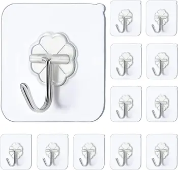Настенные крючки для подвешивания 33 фунта (макс.) Сверхпрочные Самоклеящиеся крючки, Прозрачные Водонепроницаемые Липкие крючки для ключей, душ в ванной