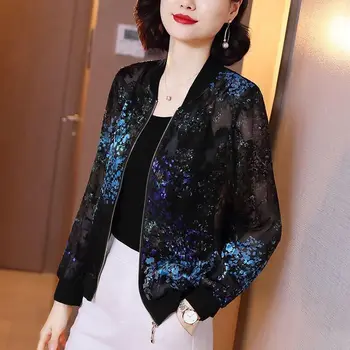 Негабаритная шифоновая куртка с длинными рукавами и принтом, женское летнее тонкое пальто, солнцезащитная бейсбольная форма, корейский модный кардиган