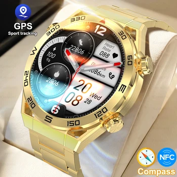 Новые золотые часы Ultimate Smart Watch Мужские NFC ECG Bluetooth Call GPS Tracking Compass Браслет Бизнес-смарт-часы для Huawei