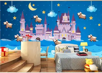 обои фото 3 d настенная роспись на заказ на стену Синий звездный мультяшный замок декор детской комнаты Обои для стен в рулонах