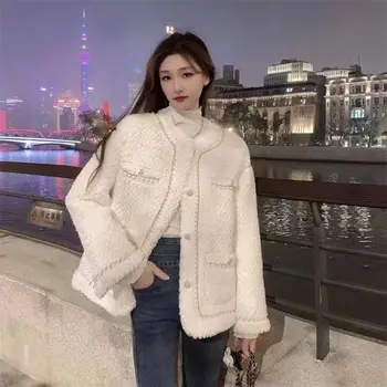 Осенне-зимнее маленькое плюшевое пальто в корейском стиле с ароматом, женское свободное и утолщенное меховое пальто, модный темперамент в новом стиле