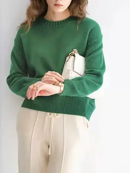 Осенне-зимний Женский универсальный свитер с круглым вырезом, многоцветный повседневный джемпер с длинным рукавом, топ для леди