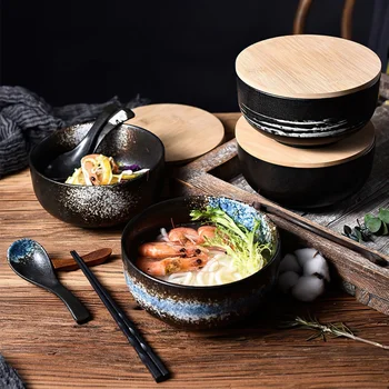 Посуда из Костяного Фарфора, Японский Сервиз для рисового супа, Ретро Круглая керамическая посуда для ресторана, Товары для домашней кухни